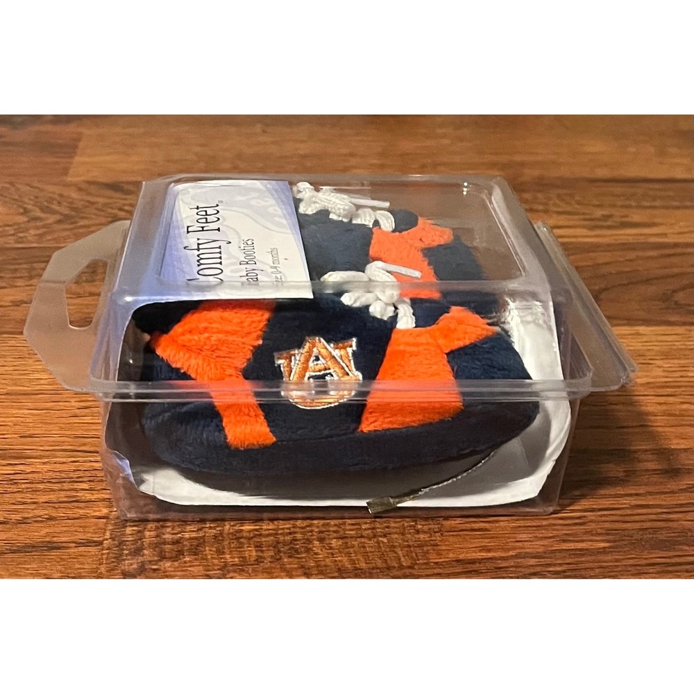 Auburn Tigers NCAA Comfy Feet Baby Booties Navy Orange Plush Slippers 0-9 Months